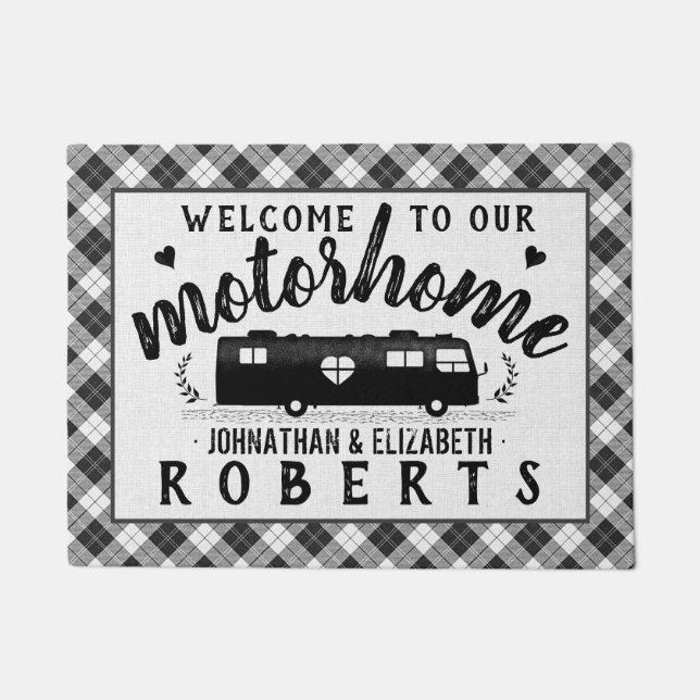 Motorhome RV Rustic Gray Plaid Farmhouse Custom Doormat (Front)