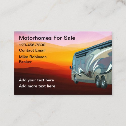 Motorhome Sales And Service Business Cards 