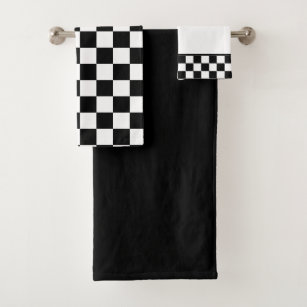 Gingham Check Black Bath Towel Set, Zazzle