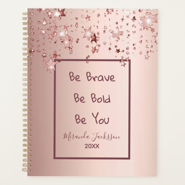 Motovational quote rose gold stars planner (Front)