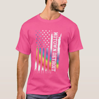 Motown Detroit United States Distressed Rainbow w T-Shirt