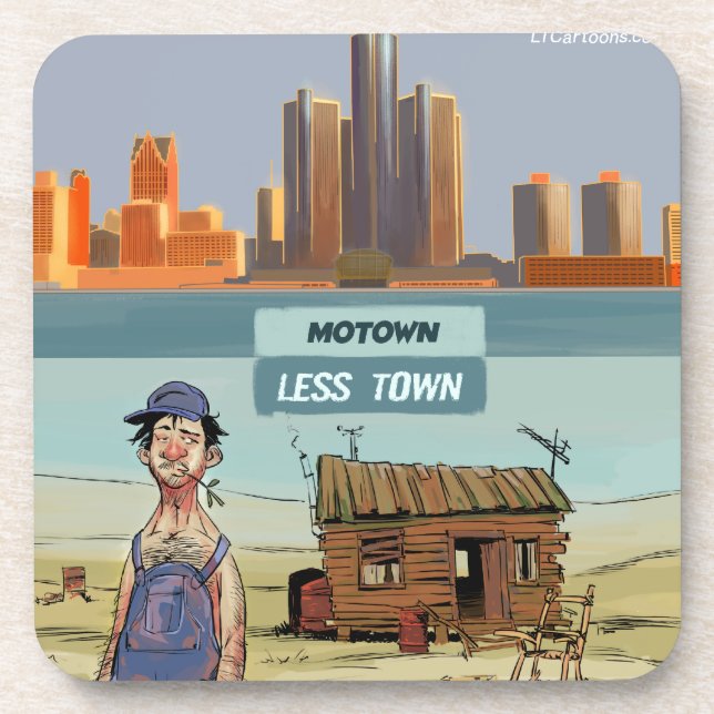 Motown LessTown Funny Beverage Coaster (Front)