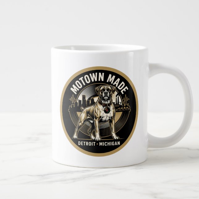 Motown Made Detroit Boxer Dog Labor & Music Pride  Giant Coffee Mug (Right)