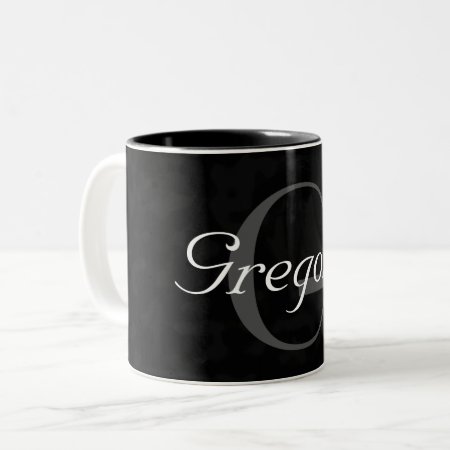 Mottled Black Name & Initial Monogram Two-tone Coffee Mug