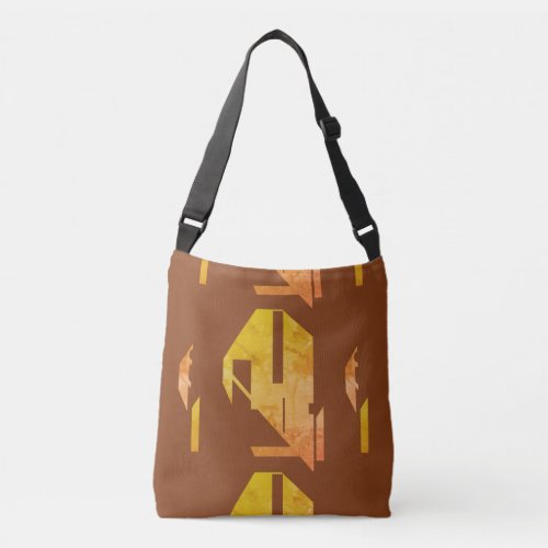 Mottled Gold Orange on Rust Tan Geometric Design Crossbody Bag