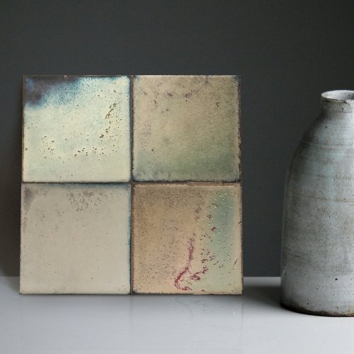 Mottled Marbled Earth Tone Set of 4 Wall Decor Ceramic Tile