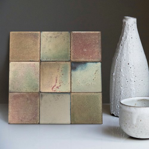 Mottled Marbled Earth Tone Set of 9 Wall Decor Ceramic Tile