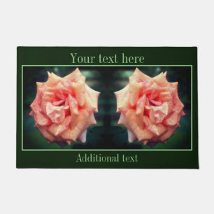 Mottled Peach Rose In Bloom Personalized Doormat