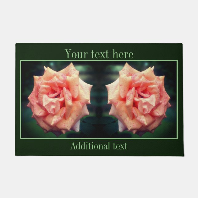 Mottled Peach Rose In Bloom Personalized Doormat (Front)