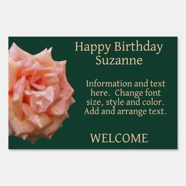 Mottled Peach Rose Personalized Birthday Sign (Front)