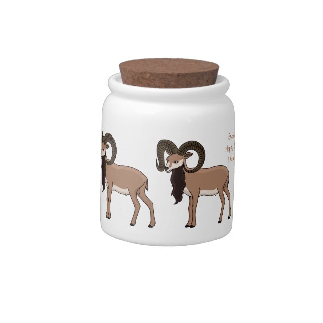 Mouflon goat illustration candy jar (Left)