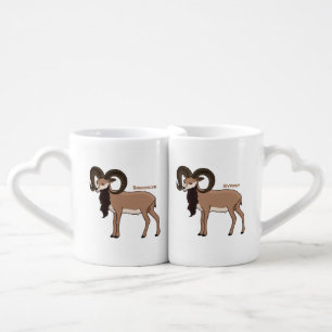 Mouflon goat illustration coffee mug set