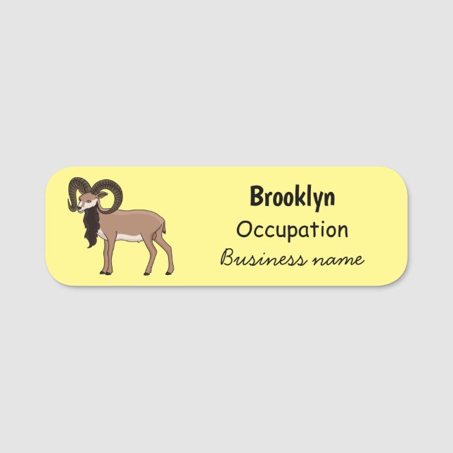 Mouflon goat illustration name tag (Front)