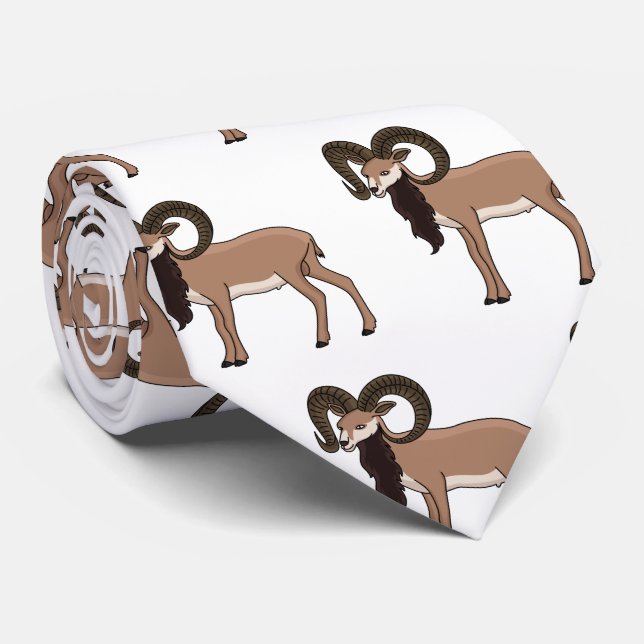 Mouflon goat illustration neck tie (Rolled)