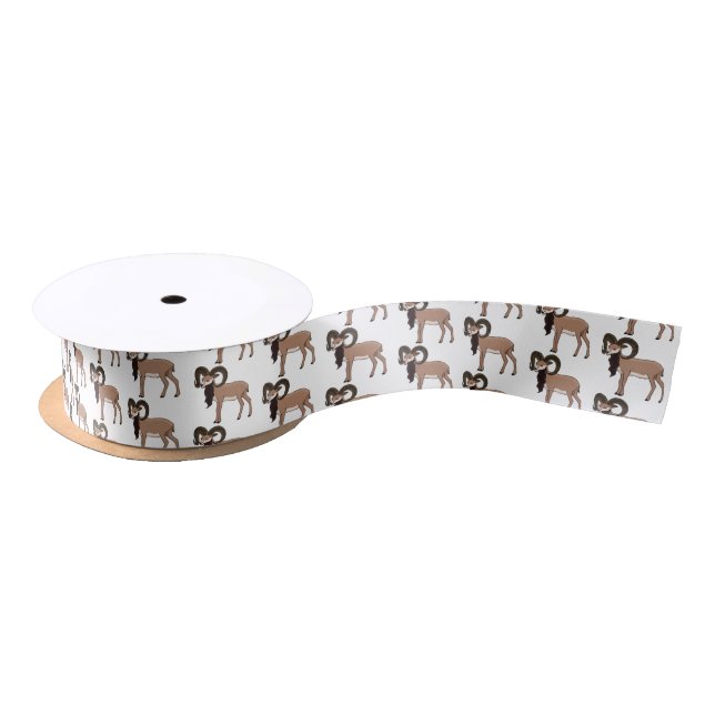 Mouflon goat illustration satin ribbon (Spool)