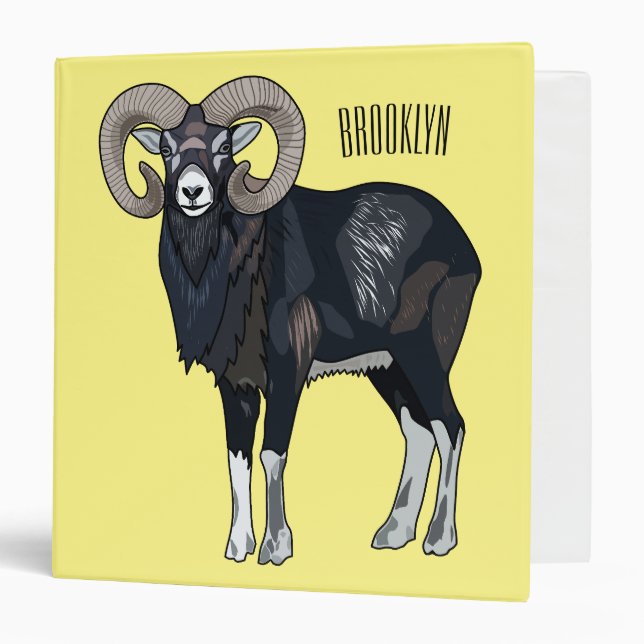 Mouflon sheep cartoon illustration 3 ring binder (Front/Inside)
