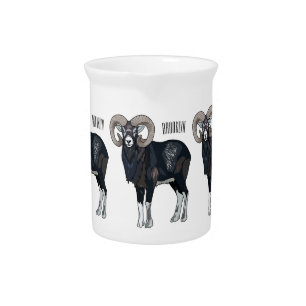 Mouflon sheep cartoon illustration beverage pitcher