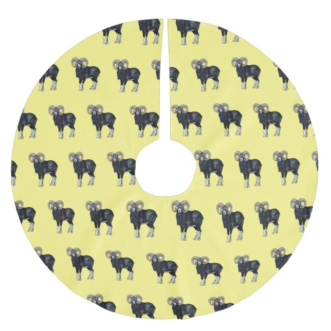 Mouflon sheep cartoon illustration brushed polyester tree skirt (Front)