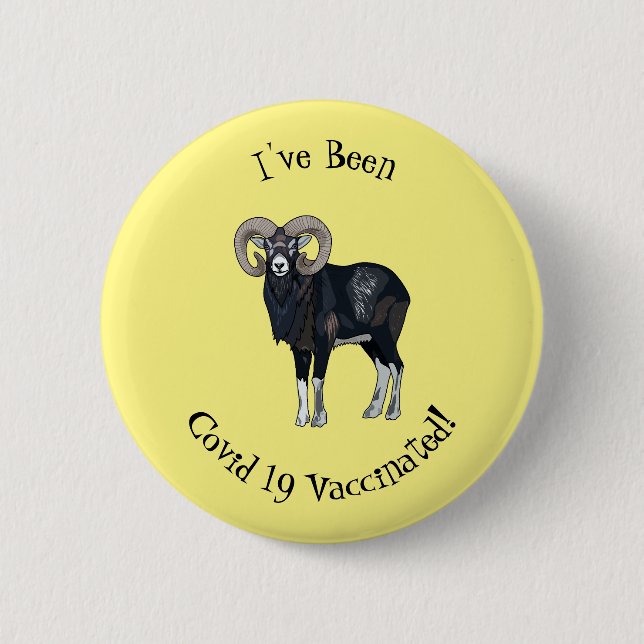Mouflon sheep cartoon illustration button (Front)