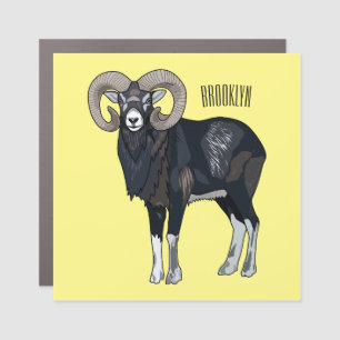 Mouflon sheep cartoon illustration car magnet