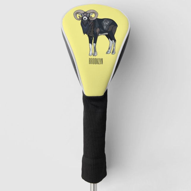 Mouflon sheep cartoon illustration golf head cover (Front)