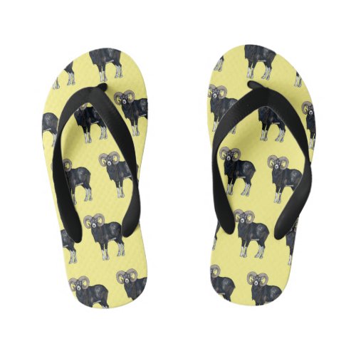 Mouflon sheep cartoon illustration kids flip flops