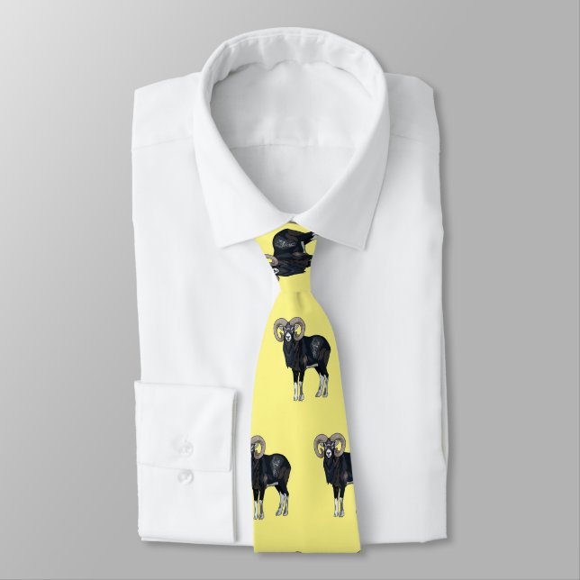 Mouflon sheep cartoon illustration neck tie (Tied)