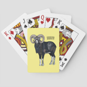 Mouflon sheep cartoon illustration poker cards