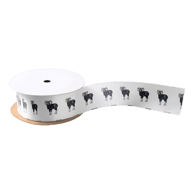 Mouflon sheep cartoon illustration satin ribbon (Spool)