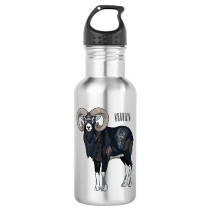 Mouflon sheep cartoon illustration stainless steel water bottle