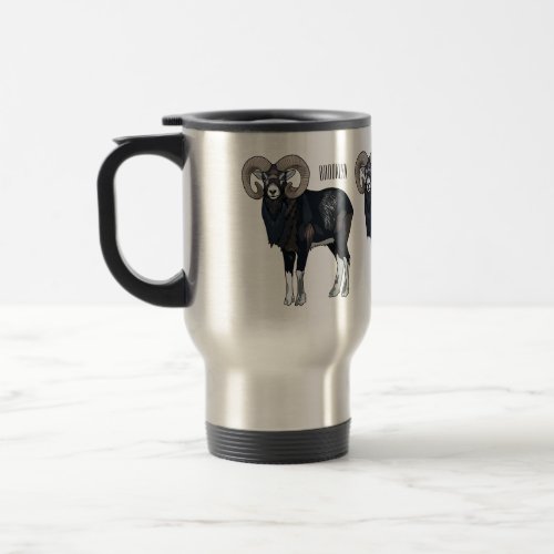 Mouflon sheep cartoon illustration travel mug