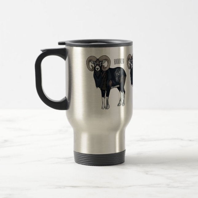 Mouflon sheep cartoon illustration travel mug (Left)