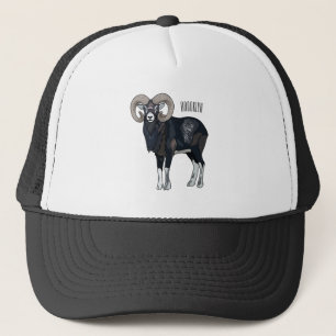 Mouflon sheep cartoon illustration trucker hat