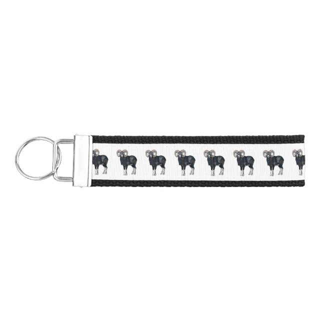 Mouflon sheep cartoon illustration wrist keychain (Keys on Left)
