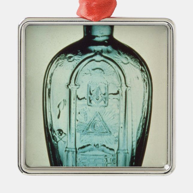 Mould-blown masonic flask metal ornament (Front)