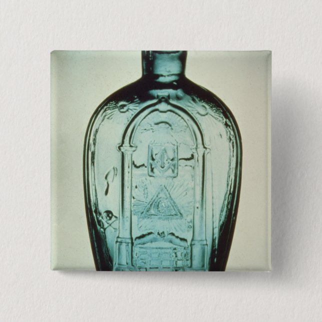 Mould-blown masonic flask pinback button (Front)