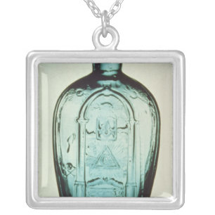 Mould-blown masonic flask silver plated necklace