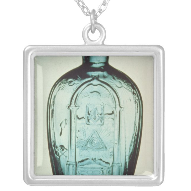Mould-blown masonic flask silver plated necklace (Front)