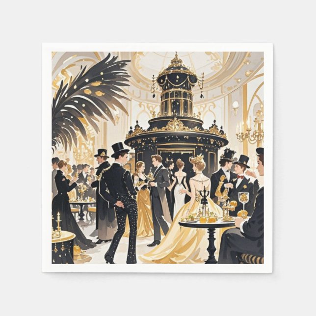 Moulin rouge style, black and gold, Rich luxury Napkins (Front)