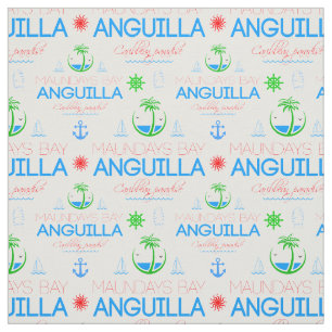 Moundays Bay, Anguilla Color Text, Images Pattern Fabric
