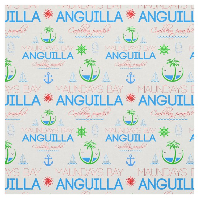 Moundays Bay, Anguilla Color Text, Images Pattern  Fabric (Swatch)