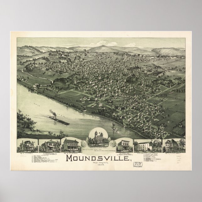 Moundsville W. Virginia 1899 Antique Panoramic Map Poster (Front)