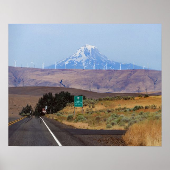 Mount Adams and Wind Turbines, Oregon Poster (Front)