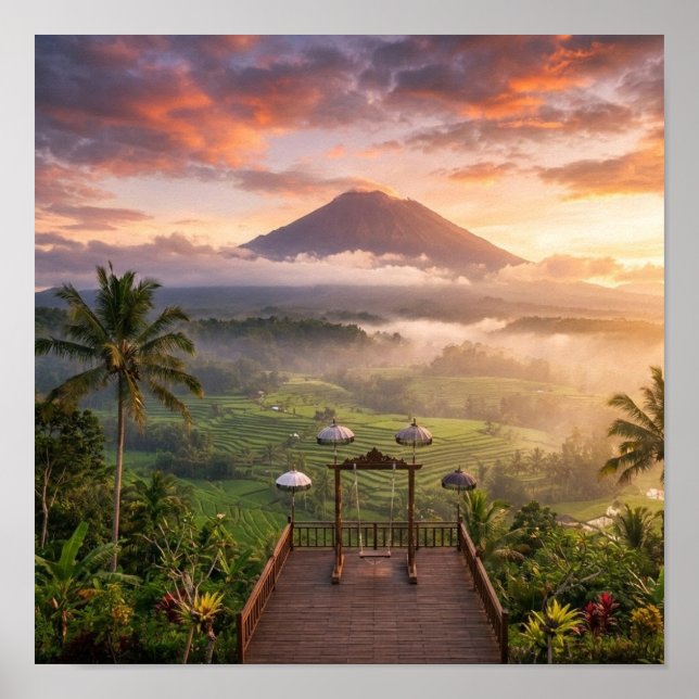 Mount Agung View Lahangan Sweet Bali Landscape Art Poster (Front)