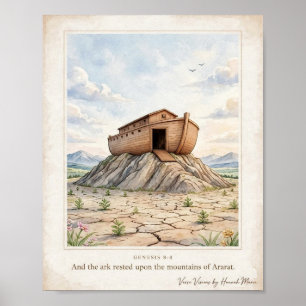 Mount Ararat Noah's Ark Watercolor Poster