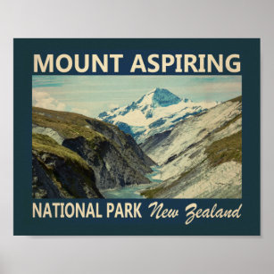Mount Aspiring National Park New Zealand Vintage Poster