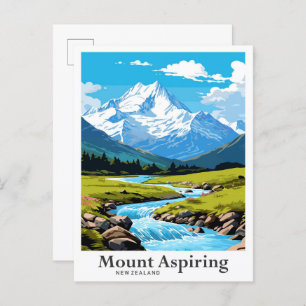 Mount Aspiring New Zealand Travel Illustration Postcard