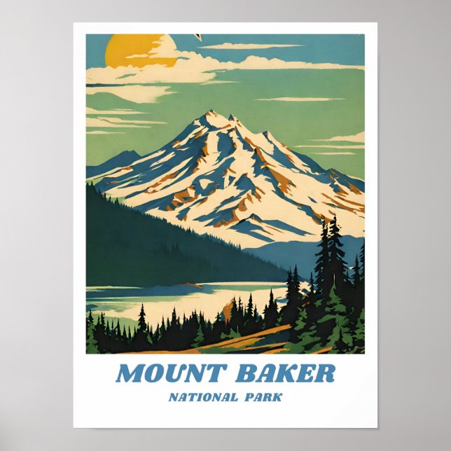 Mount Baker National Forest illustration retro Dec Poster (Front)