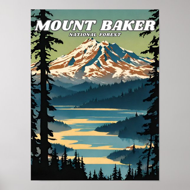 Mount Baker National Forest illustration retro Poster (Front)