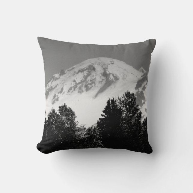 Mount Baker Through Trees Throw Pillow (Front)